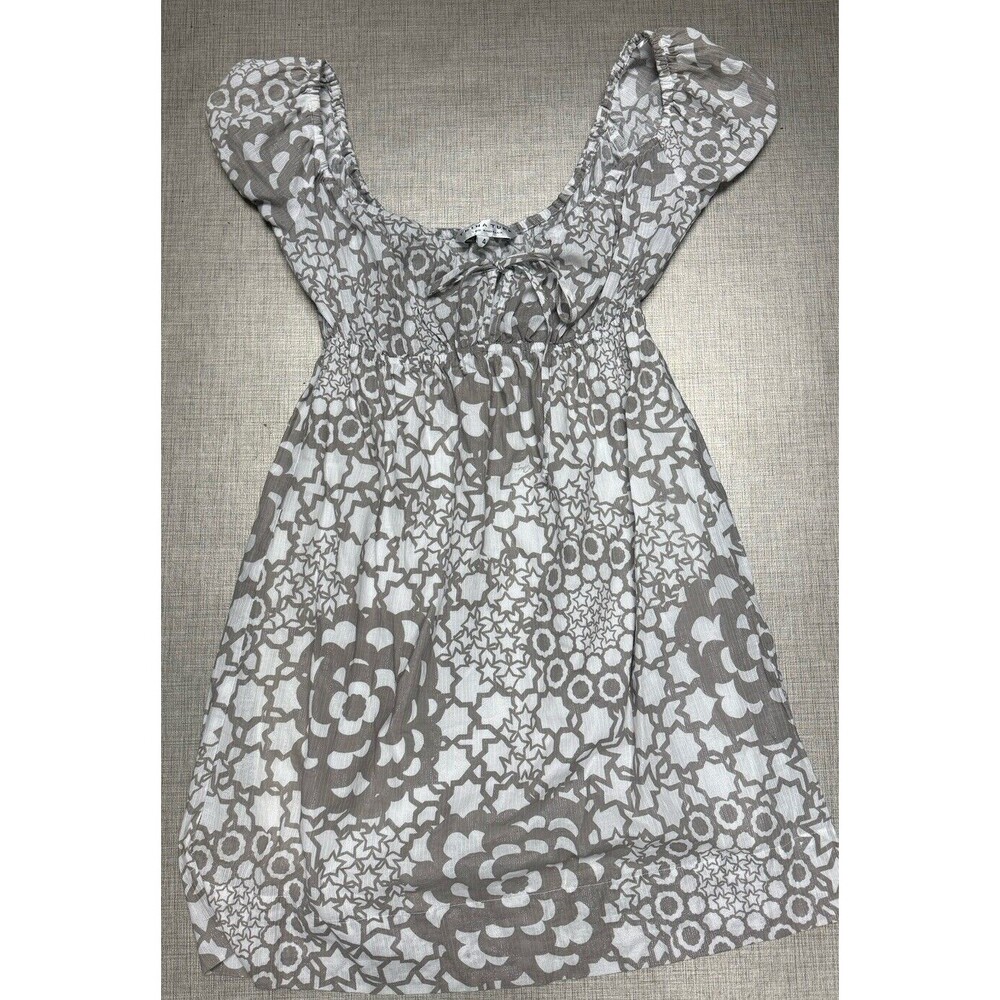 Trina Turk dress 4 baby doll gray star metallic cap sleeve tie front Short Y2k‎ - Picture 4 of 7